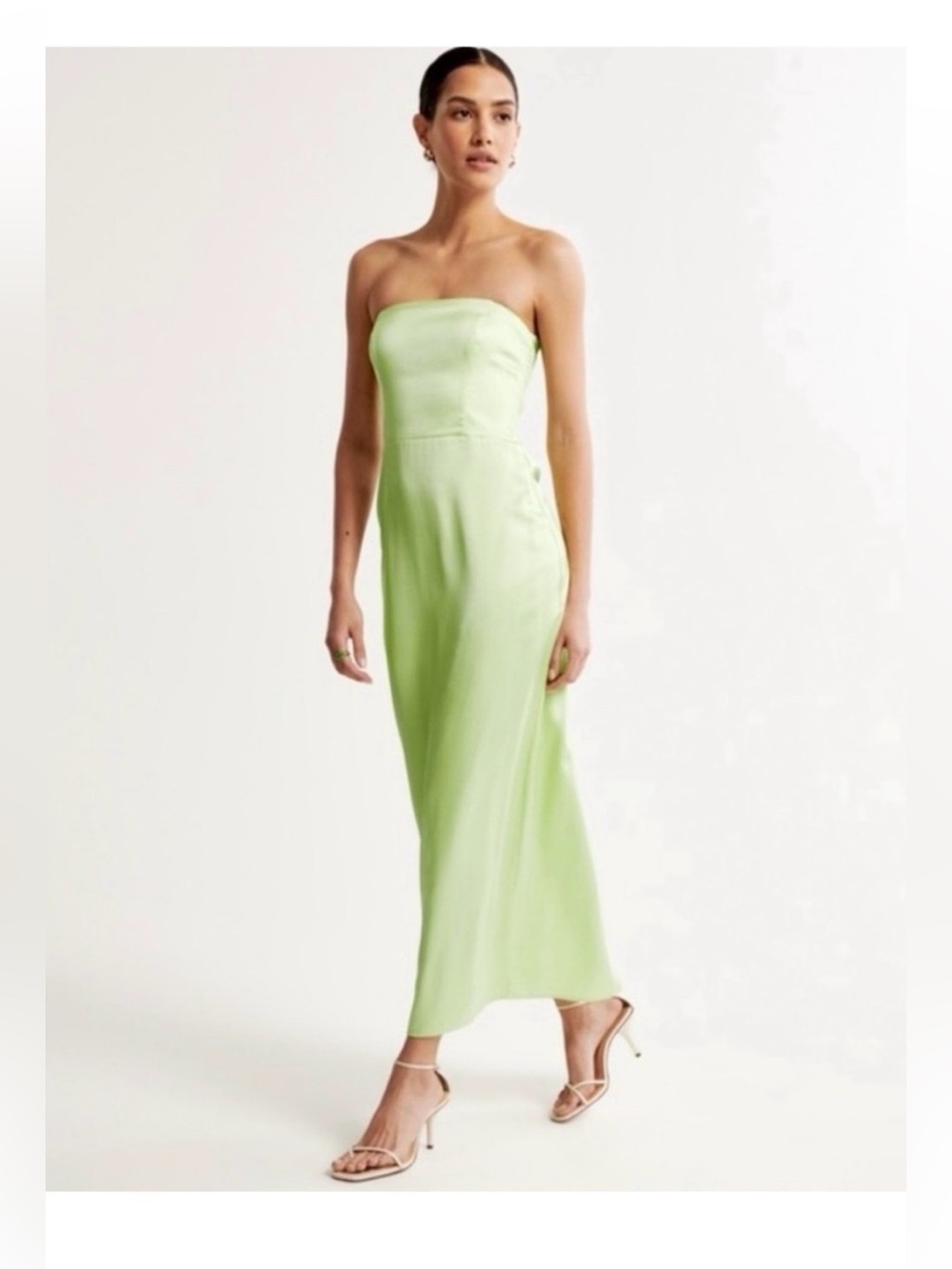 Abercrombie & Fitch Strapless Midi Dress in Lime Green